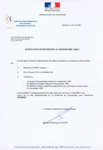 Cliquer pour lire l'attestation de l'inscription d'Antoine Cl�net au r�pertoire Adeli